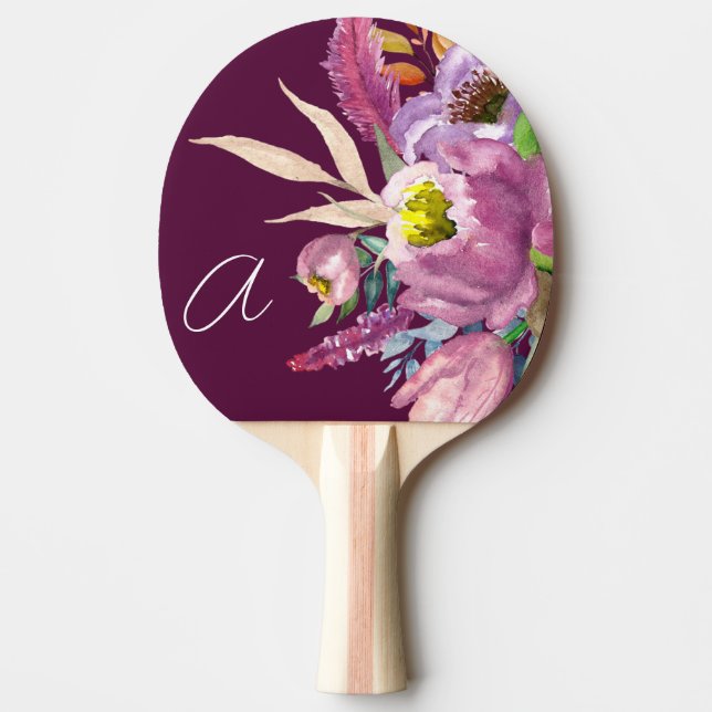 Bold Monogrammed Purple Wine Garden Floral  Ping Pong Paddle (Front)