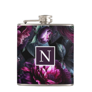 Bold Moody Flowers Black Enchanted Floral Garden Hip Flask