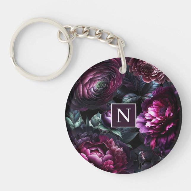 Bold Moody Flowers Black Enchanted Floral Garden Key Ring (Front)