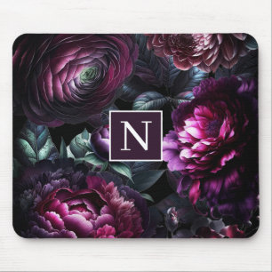 Bold Moody Flowers Black Enchanted Floral Garden Mouse Mat
