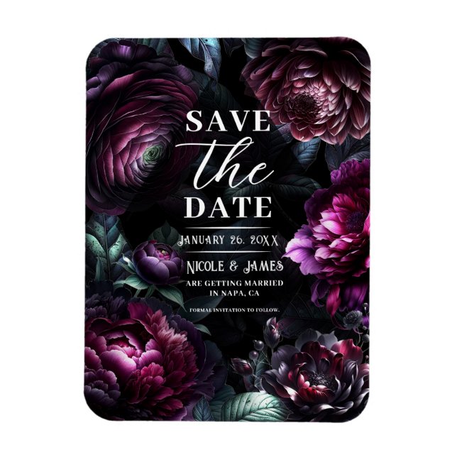 Bold Moody Flowers Black Enchanted Floral Wedding Magnet (Vertical)