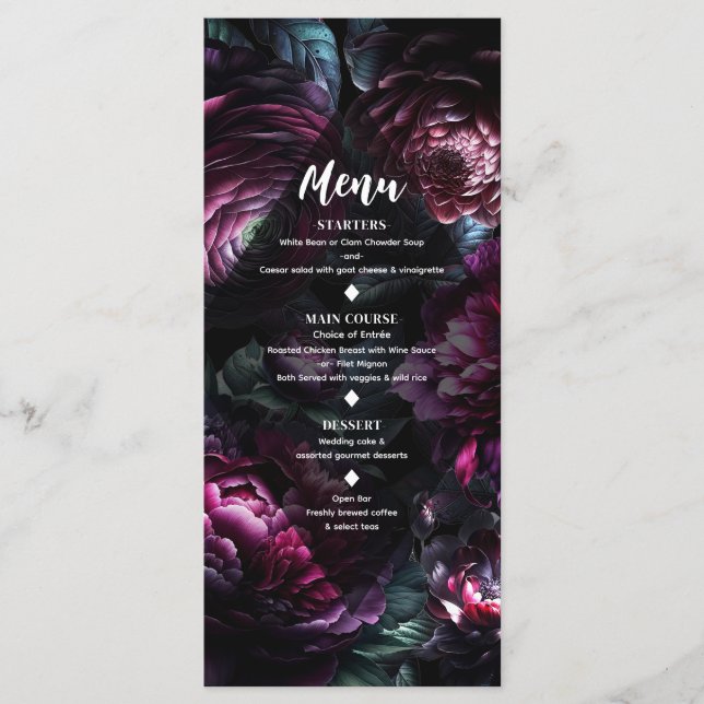 Bold Moody Flowers Enchanted Floral Wedding Menu (Front)