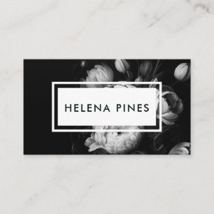 Bold Moody Painterly Flowers Black and White Business Card