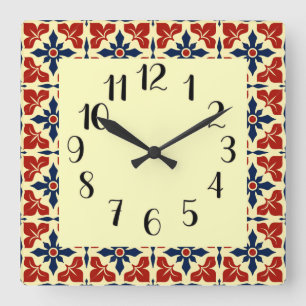 Bold Moroccan Tile Square Wall Clock