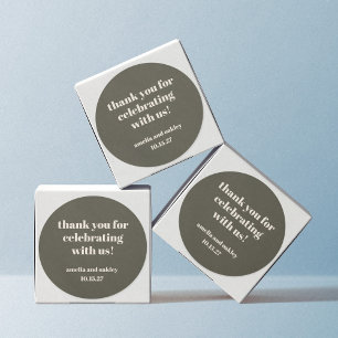 Bold Moss Green Retro Custom Wedding Thank You Classic Round Sticker