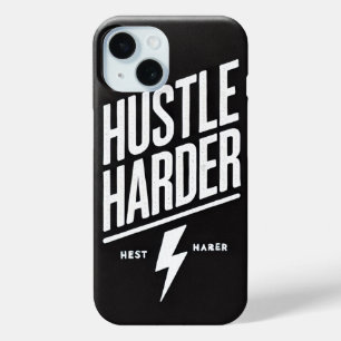 Bold Motivational Hustle Harder Black iPhone 15 Case
