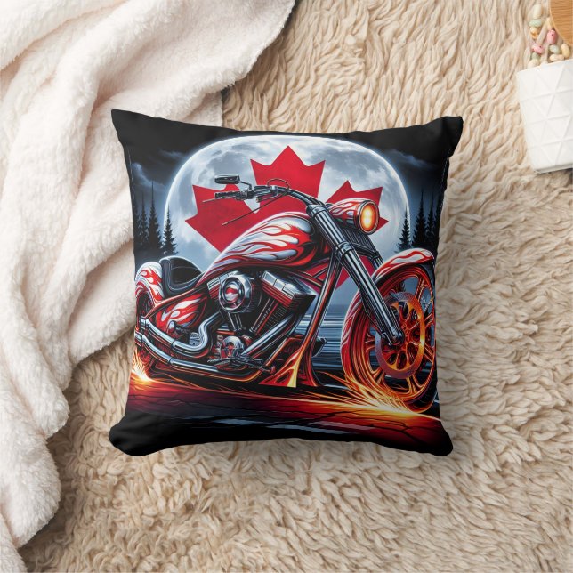 Bold motorcycle riding under a Canadian night sk Cushion (Blanket)