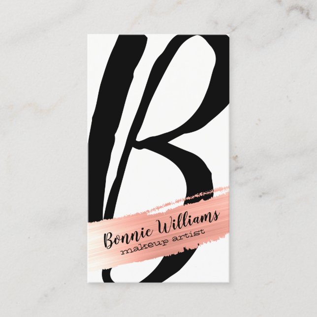 Bold MUA Typography Monogram Rose Gold Splash Business Card (Front)