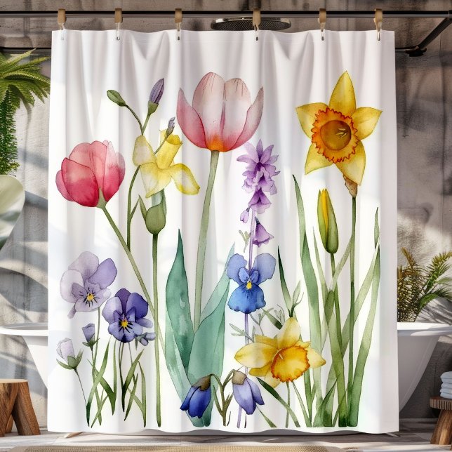 Bold Multi-Color Spring Wildflowers Shower Curtain (Creator Uploaded)