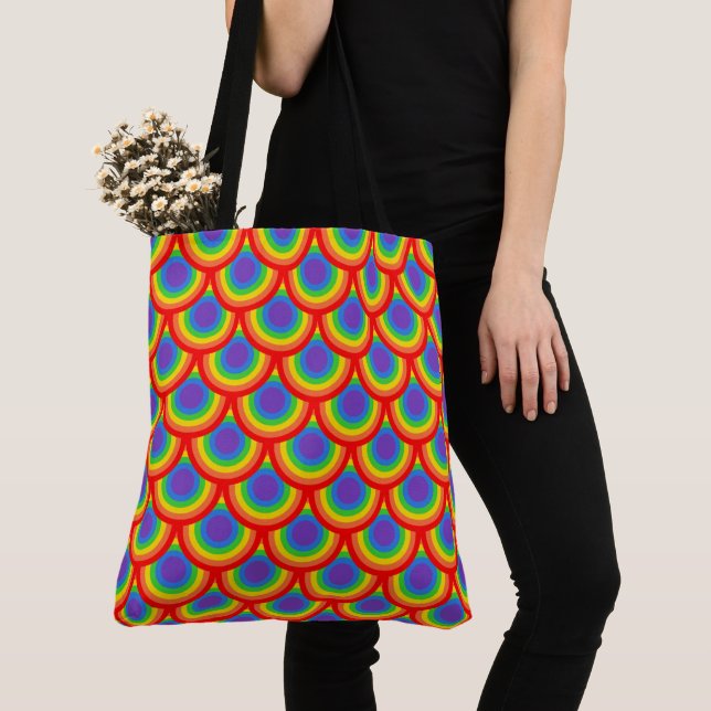 Bold Multicolor Retro Arc Pattern Tote Bag (Close Up)