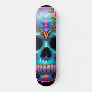 Bold Multicolored Sugar Skull  Skateboard