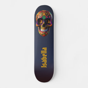 Bold Multicolored Sugar Skull Skateboard