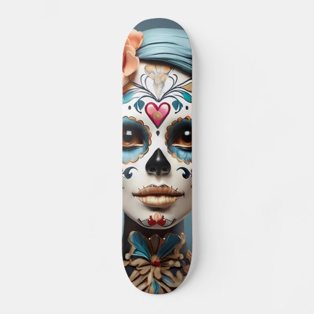 Bold Multicolored Sugar Skull  Skateboard (Front)