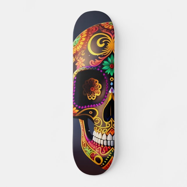 Bold Multicolored Sugar Skull  Skateboard (Front)