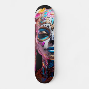 Bold Multicolored Sugar Skull  Skateboard