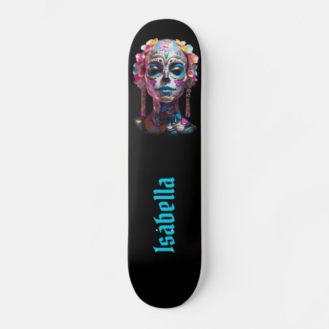 Bold Multicolored Sugar Skull  Skateboard (Front)