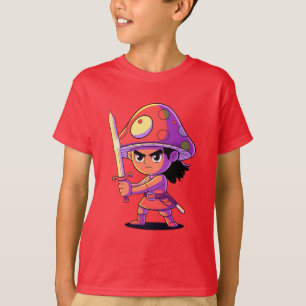  Bold Mushroom Fighter Cartoon Character Design T-Shirt