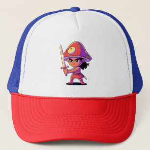 Bold Mushroom Fighter Cartoon Character Design Trucker Hat