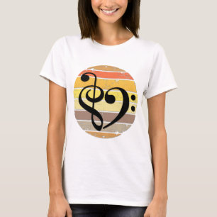 Bold Musical Heart Over Retro Sunset Color Bands T-Shirt