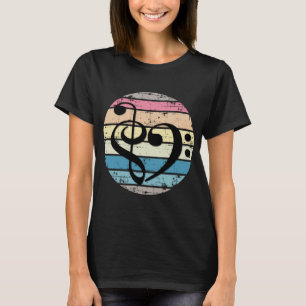 Bold Musical Heart Over Retro Sunset Color Bands T-Shirt