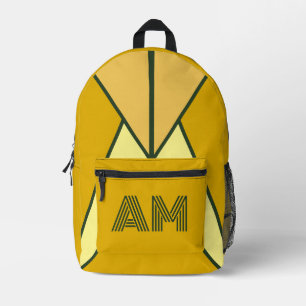 Bold Mustard and Charcoal Geometric Monogram Printed Backpack