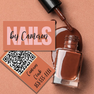 Bold Nail Artist Burnt Orange Background Script  Business Card