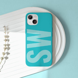 Bold Name Initials Aqua Blue Custom Monogram iPhone 16 Pro Max Case