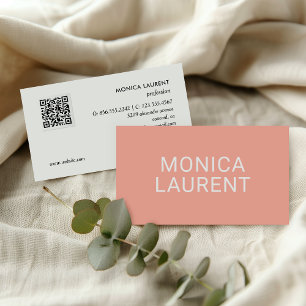Bold Name QR CODE LOGO SOCIAL ICONS Peach CORAL Business Card