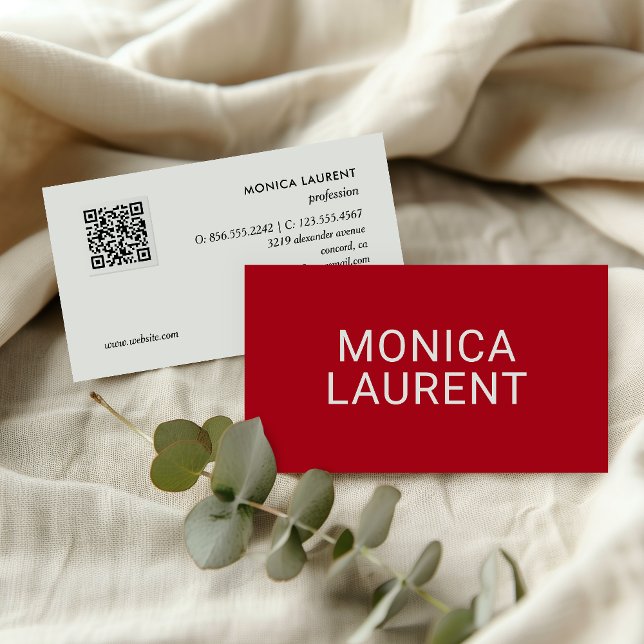 BOLD NAME QR CODE LOGO SOCIAL ICONS RED BUSINESS CARD (Creator Uploaded)