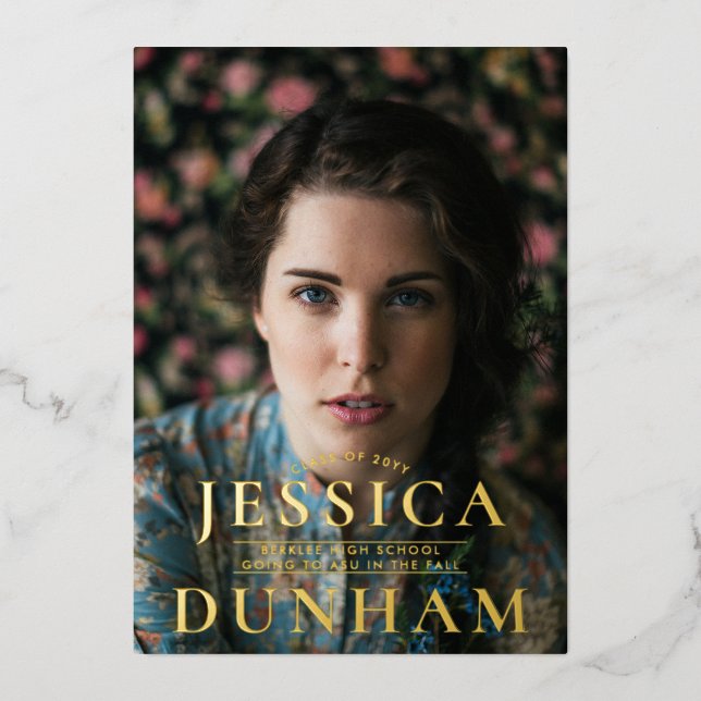 Bold Name Serif Graduation Foil Invitation (Front)