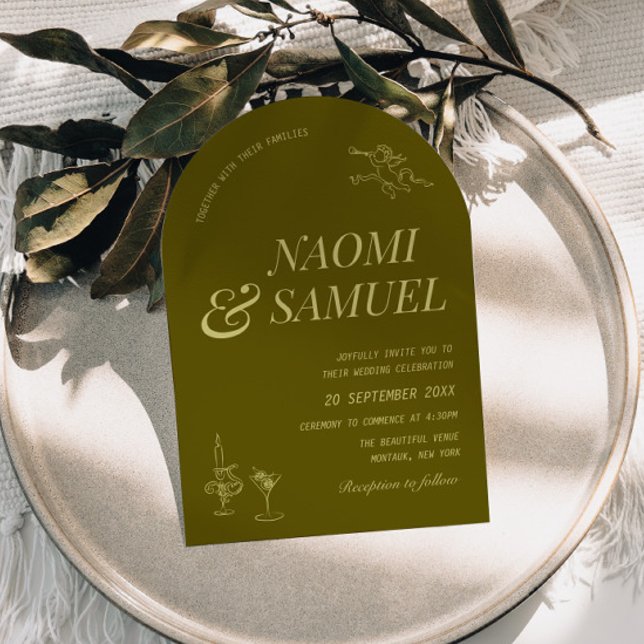 Bold Names Arch Olive Green Wedding Invitation (Creator Uploaded)