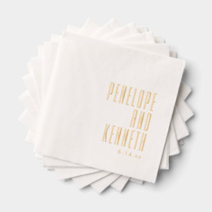 Bold Names Retro Art Deco Typography Wedding Gold Foil Napkins