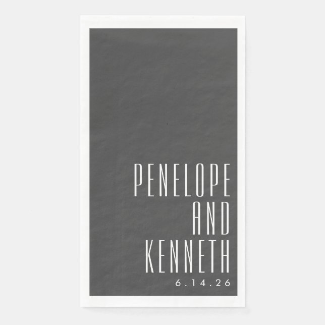 Bold Names Retro Typography Black White Wedding Napkin (Front)
