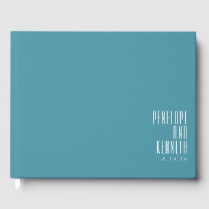 Bold Names Retro Typography Colourful Teal Wedding Guest Book