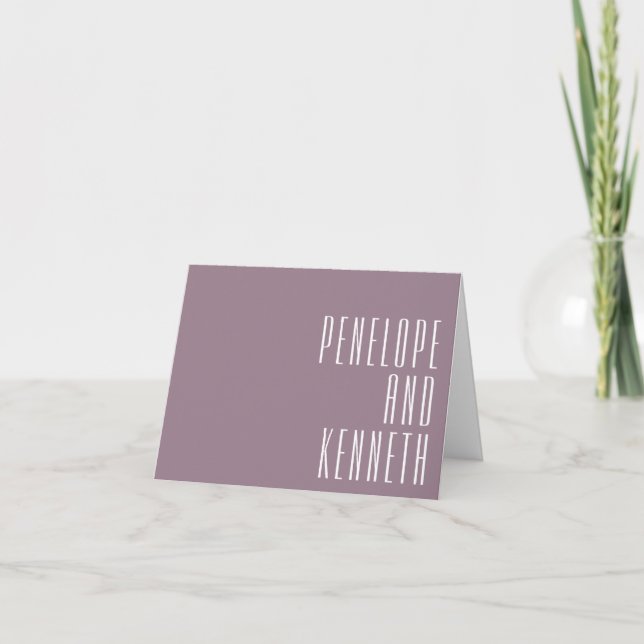 Bold Names Retro Typography Dusty Purple Wedding Thank You Card (Front)