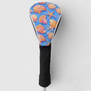 Bold Nautical Shell Starfish Orange Magenta Blue Golf Head Cover
