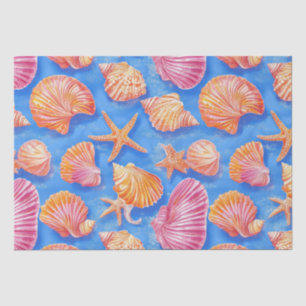 Bold Nautical Shell Starfish Orange Magenta Blue Tissue Paper