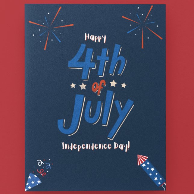 Bold Navy and Red Patriotic Fireworks and Rocket Holiday Postcard (Creator Uploaded)