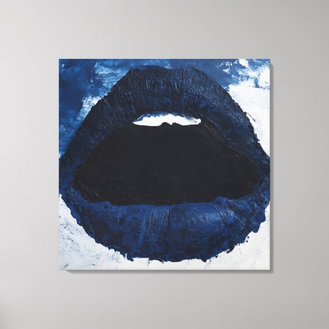Bold Navy Blue Abstract Lips Impasto Pop Art Canvas Print (Front)
