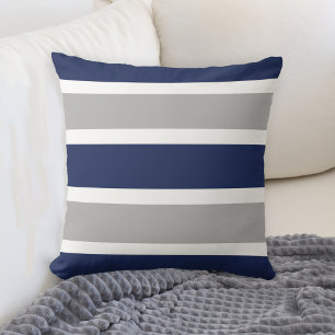 Bold Navy Blue and Gray Stripes Design Cushion