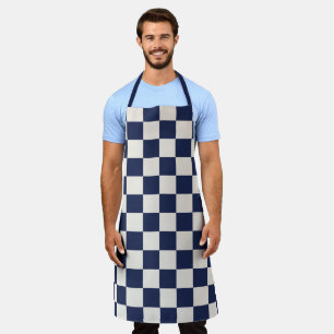 Bold Navy Blue Cream Chequered Pattern Apron