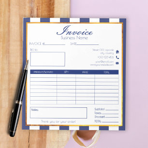 bold navy blue gold easy small business invoice notepad