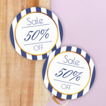 Bold navy blue gold store promotion sale sticker