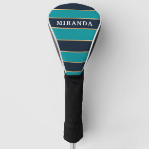 Bold Navy Blue Gold Stripe Pattern Golf Head Cover