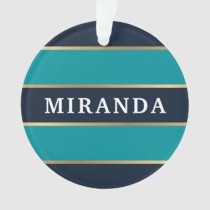 Bold Navy Blue Gold Stripe Pattern Ornament