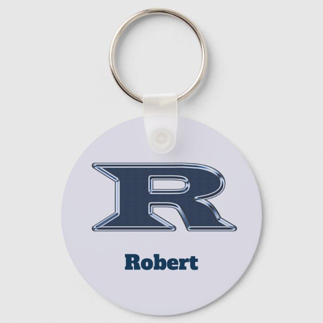 Bold Navy Blue Letter R Initial Monogram Key Ring (Front)