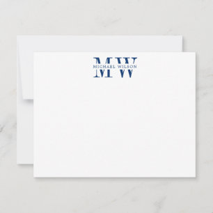 Bold Navy Blue Monogram Initials Name Note Card