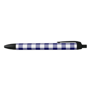 Bold Navy Blue White Buffalo Check Pattern Black Ink Pen