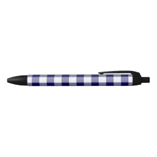 Bold Navy Blue White Buffalo Check Pattern Black Ink Pen