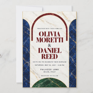 Bold Navy Burgundy Marble Wedding Invitation